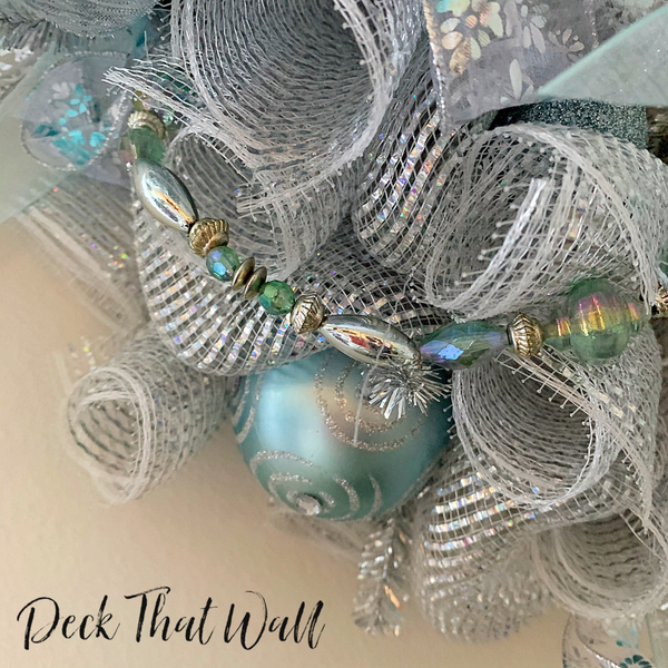 Silver and Icy Blue Christmas Mesh Wreath