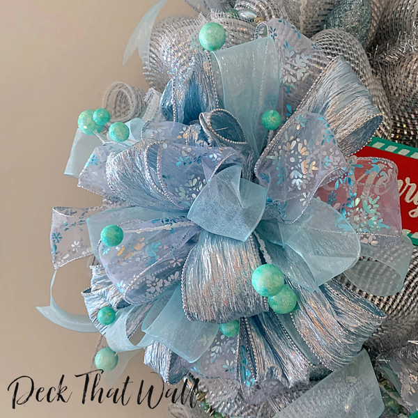 Silver and Icy Blue Christmas Mesh Wreath